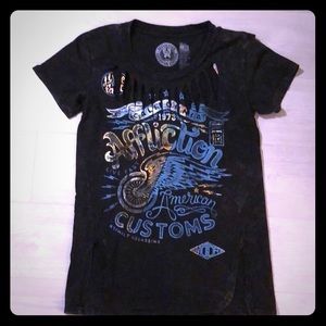 Black Affliction Graphic Tee Cutouts Sz S